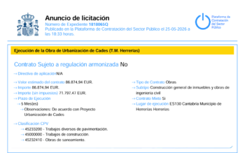 Ejecución obras de urbanización en Cades